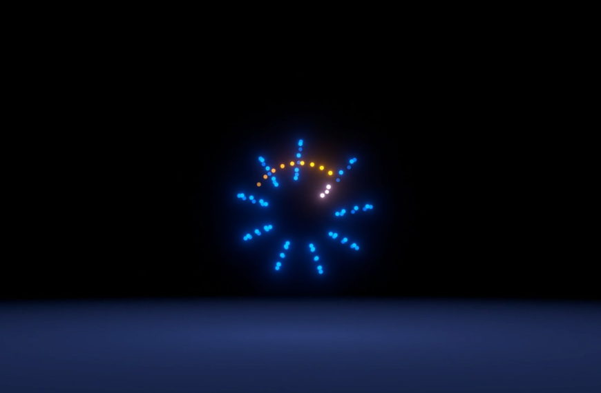 Ein Super-Toroid ist eine mathematische Form, die die Eigenschaften eines Toroids (ringförmiges Objekt) und einer Ellipse kombiniert. In der Drohnenshow wird durch die geschickte Anordnung von 81 Drohnen ein Super-Toroid am Himmel geformt, wodurch eine faszinierende und kunstvolle visuelle Darstellung entsteht.
