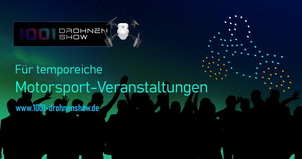 Faszinierende Drohnenshow von 1001-Drohnenshow krönt Motorradrennen mit atemberaubenden Lichtformationen.