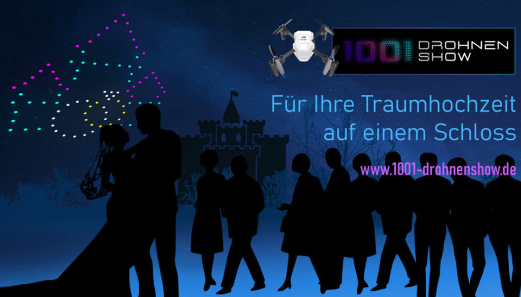 Ihr Schloss, unser Himmel: 1001-Drohnenshow macht Ihre Hochzeitsnacht mit faszinierenden Dronelightshows in ganz Drohnenshow Deutschland zum Leuchten!