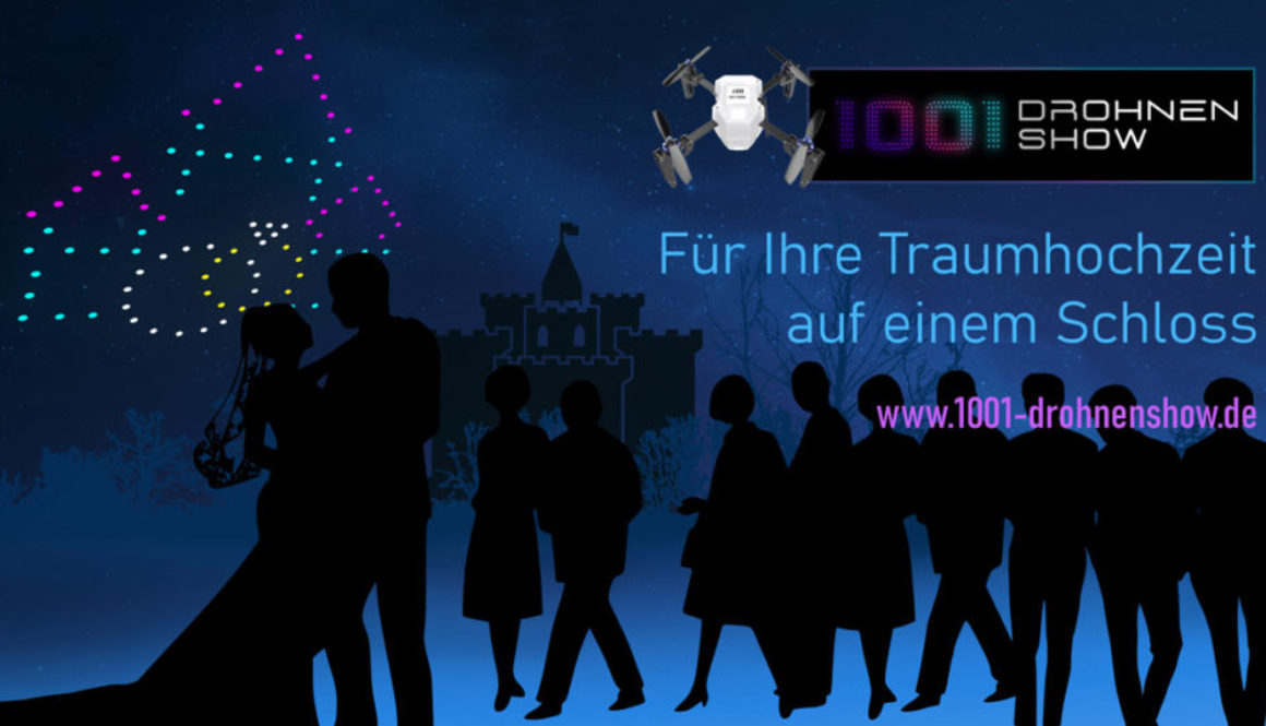 Ihr Schloss, unser Himmel: 1001-Drohnenshow macht Ihre Hochzeitsnacht mit faszinierenden Dronelightshows in ganz Drohnenshow Deutschland zum Leuchten!
